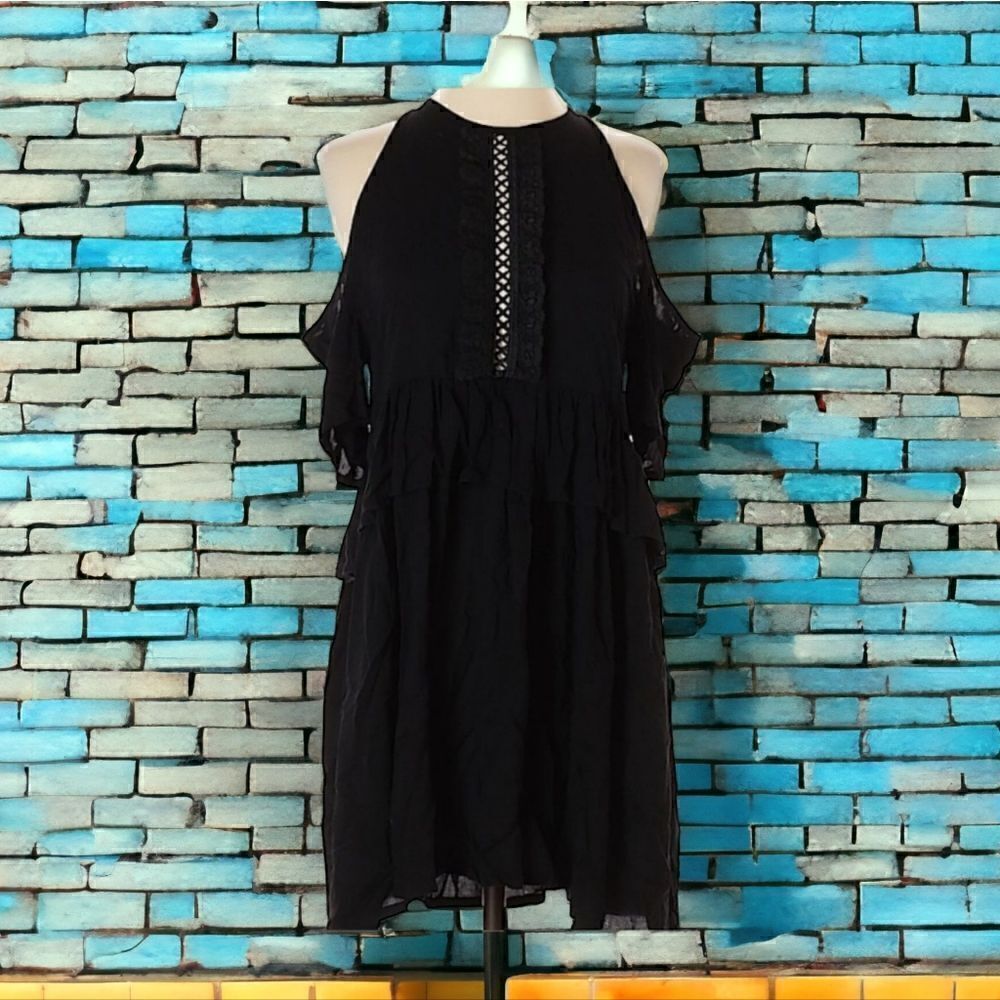 RP/4LF Black Ruffled Low Back Dress Size S